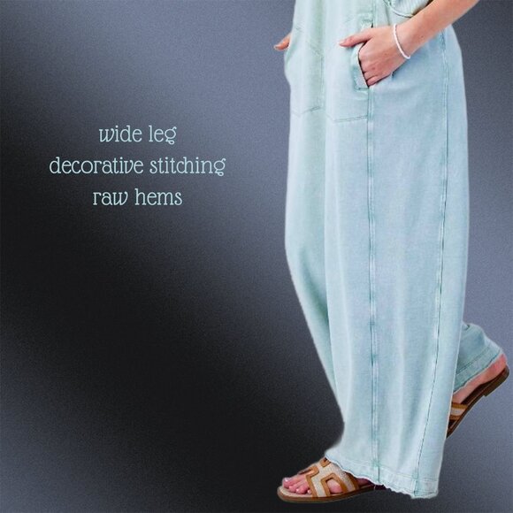 EASEL "Magical Muse" Mineral Washed Soft Terry Knit Wide Leg Loose Fit Jumpsuit - Picture 13 of 15